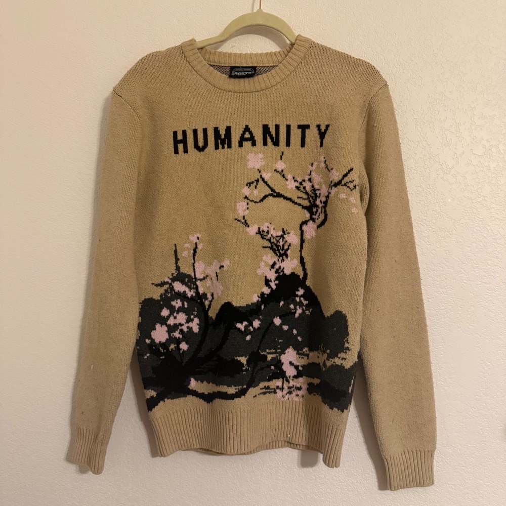 RGSTR‎ Humanity Japanese Landscape Graphic Knit Sweater Mens Small Osaka Tokyo